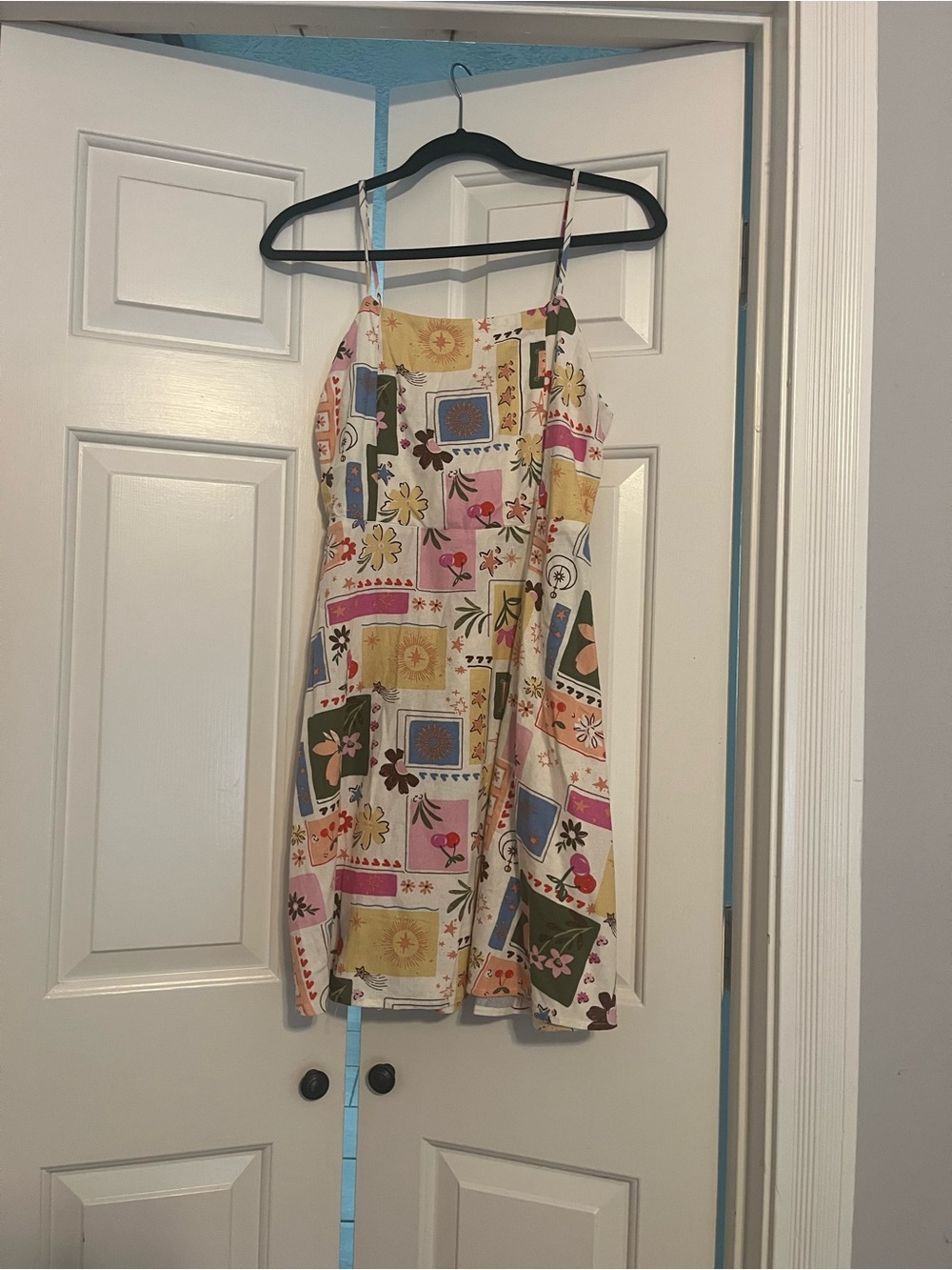 Floral Patchwork Mini Dress with Spaghetti Straps - Multicolor